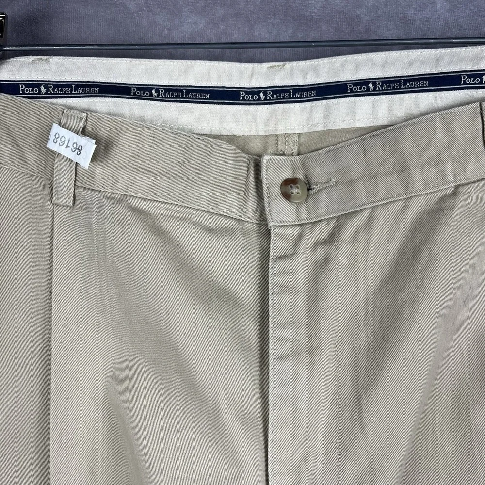 Vtg Polo Ralph Lauren Hammond Chino Pant Men 38x32.5 Khaki Pleated Cuffed Cotton